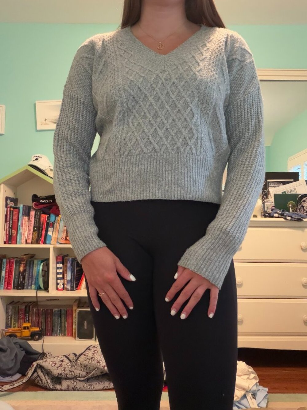 Grey Small Cable Knit Patterned Sweater from Francescas brand: Love Knit NYC